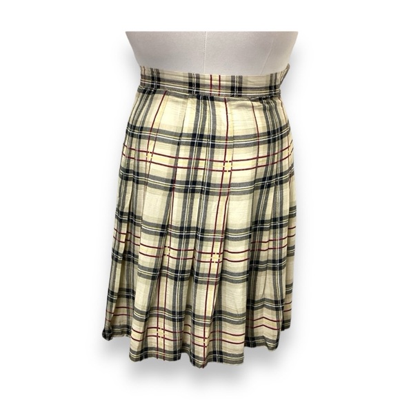 Vintage 90s Y2K Michael K & Company Beige Plaid Pleated Knee Length A-line Skirt - Picture 4 of 10